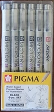 Pigma Micron Water-based Pigment Marker for Illustration, 6-pc. Set