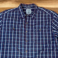 L.L. Bean Shirt Mens Large Regular Blue Plaid Metal Button Up Cotton Work shirt