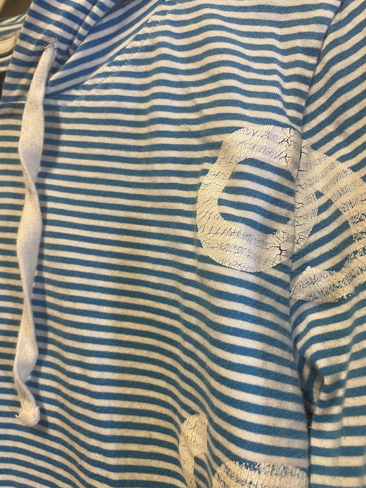 GAP Drawstring Hoodie, '1969' Beach Blue White Stripe, Pocket, Women's Medium - Image 2 of 4