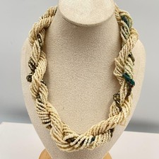 Vintage Multi-Strand Torsade Necklace Cream Seed Bead Boho Chunky Statement