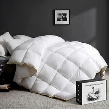 Goose Feather Down Fiber Comforter King Size, All Season Duvet Insert with So...