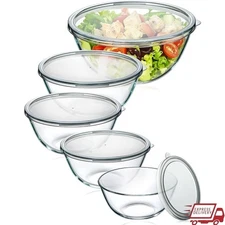 Glass Mixing Bowls with Lids Set of 5 Thick Glass Nesting Bowls Kitchen Baking