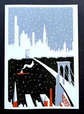 *ONE* RARE Unsigned #17 Eyvind Earle Christmas Holiday Card Brooklyn Bridge 1