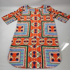 Collective Concepts Dress Size M Red Blue Geometric Tribal Shift 3/4 Sleeve Boho