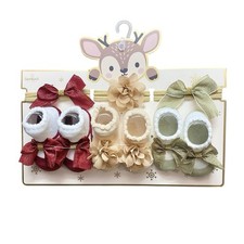 Baby Girl Holiday Socks and Headbands Set Newborn Bow Socks Christmas Gift