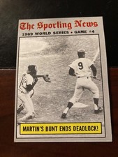 1970 Topps baseball 1969 #308 World Series Game 4 Martin's Bunt Ends Mets Oriole