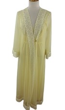 Vintage Miss Elaine Peignoir Set Nightgown Robe Yellow Lace Trim Women's 36