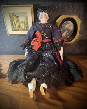 Antique low brow China head Doll #3 on back handmade clothing short hair 18 inch