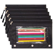 Pencil Pouch for 3 Ring Binder, Pencil Case with Clear Window Black 5Pack