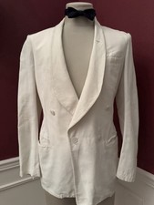 Thrashed 1940s Palm Beach Double Breasted Shawl White Tuxedo Jacket 38R
