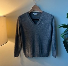 Lacoste 100 Pure Extra Fine Merino Wool Gray V-neck Sweater S