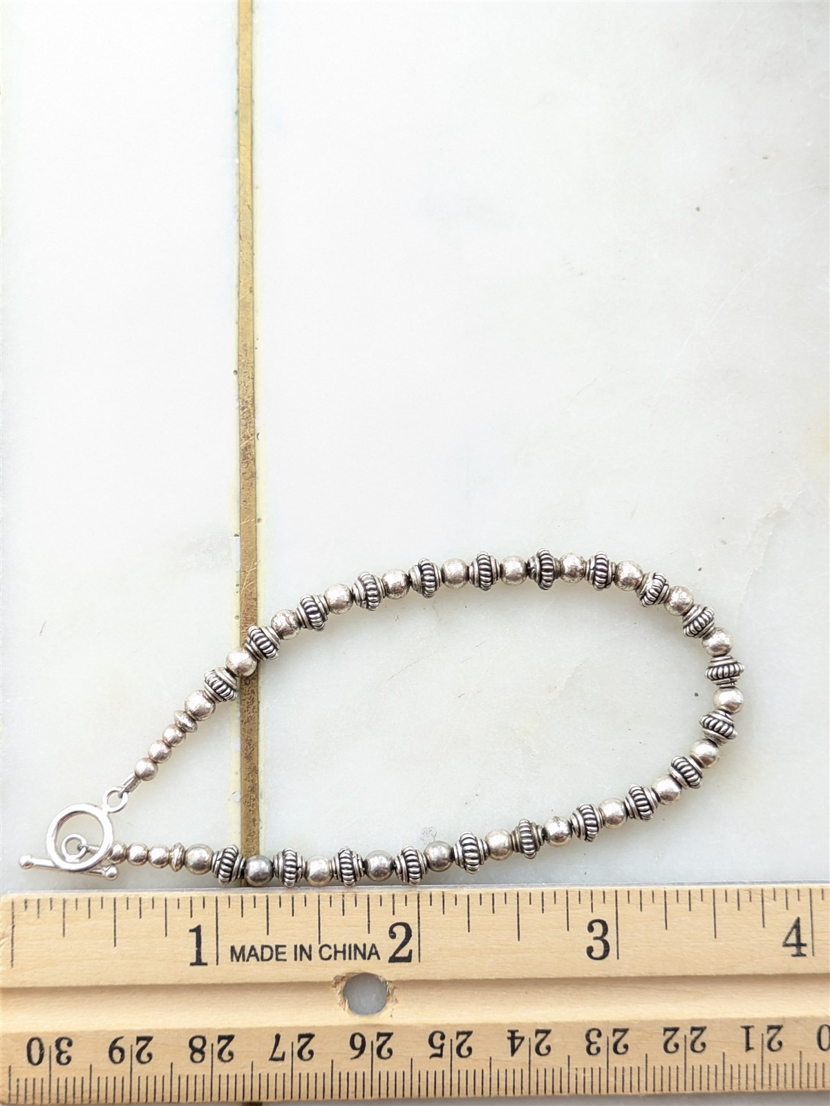 Vintage Solid Sterling Silver Toggle Clasp Beaded… - image 4