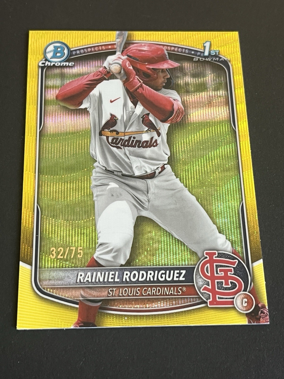 2025 Bowman Chrome RAINIEL RODRIGUEZ 1st Bowman Yellow Wave /75 Cardinals