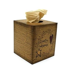  Primitives Square Tissue Box Cover Rustic Cardboard Tissue Box Country Welcome