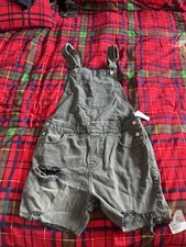 Acid Wash Grey Ripped Dungarees Size S Shorts