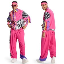 80s 90s Tracksuit Men, Retro Windbreaker Tracksuit 80s Halloween Large Pink
