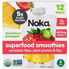 Noka Superfood Fruit Smoothie Pouches, Strawberry Pineapple, Healthy Snacks w...