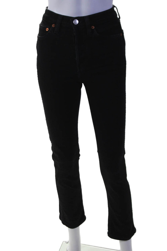 Re/Done Womens Cotton Five Pocket Button Fly Mid-Rise Skinny Jeans Black Size 24