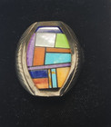 Alvin Yellowhorse Navajo Man's Ring Sterling Silver Multi Stone Mosaic sz 11 — photo 5
