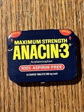 blue “Anacin-3” aspirin tin pocket tin vintage tin circa 1993
