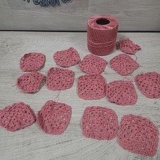 Handmade Crochet Squares Lot of 13 Rose Colored 3" Craft Square