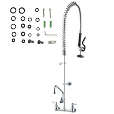 Brass Wall-Mount Pre-Rinse Faucet 44in Tall, 12in Swivel Spout, 1.42GPM Sprayer