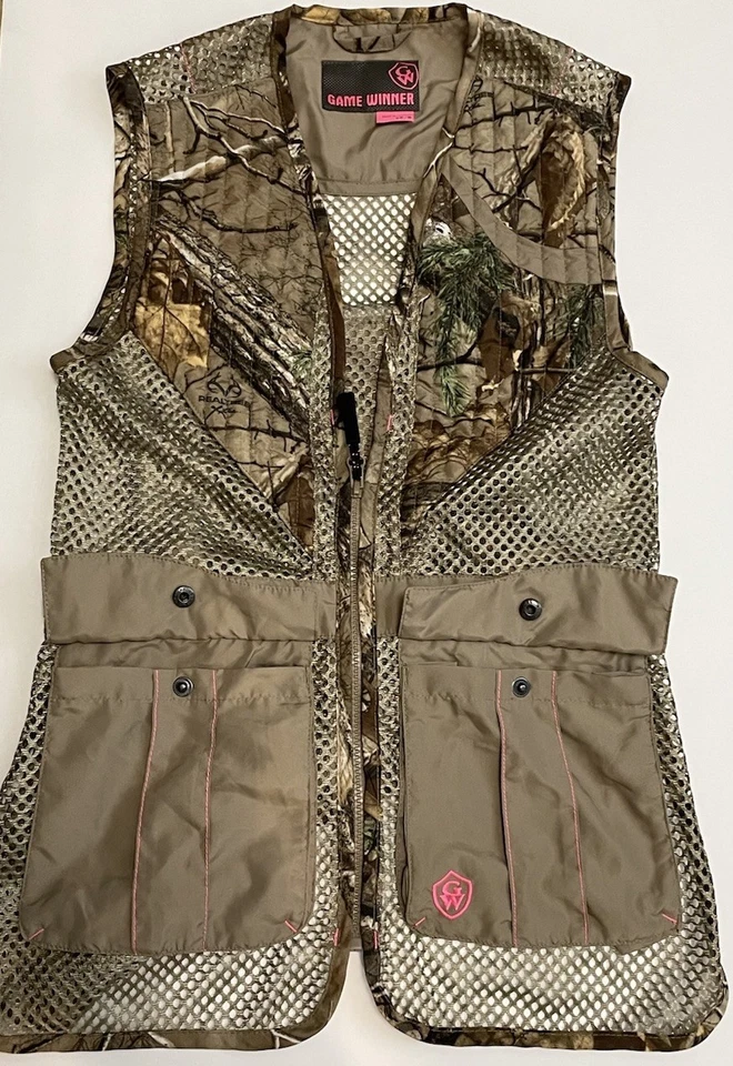 Chaleco de caza Game Winner CS para mujer camuflaje rosa XS/S bolsillos cintura ajustable Foto 2 de 4