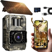 Solar WiFi Trail Camera, 4K 64MP Bluetooth Night Vision Game Camera