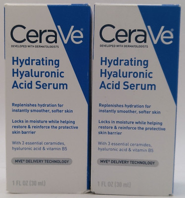 2PK CeraVe Hydrating Hyaluronic Acid Serum 1Fl Oz EACH New & Unused