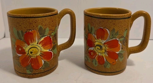HH Italy | Holt Howard | Handpainted Pottery Mug Cup | Flower | 1970s Lot Of 2