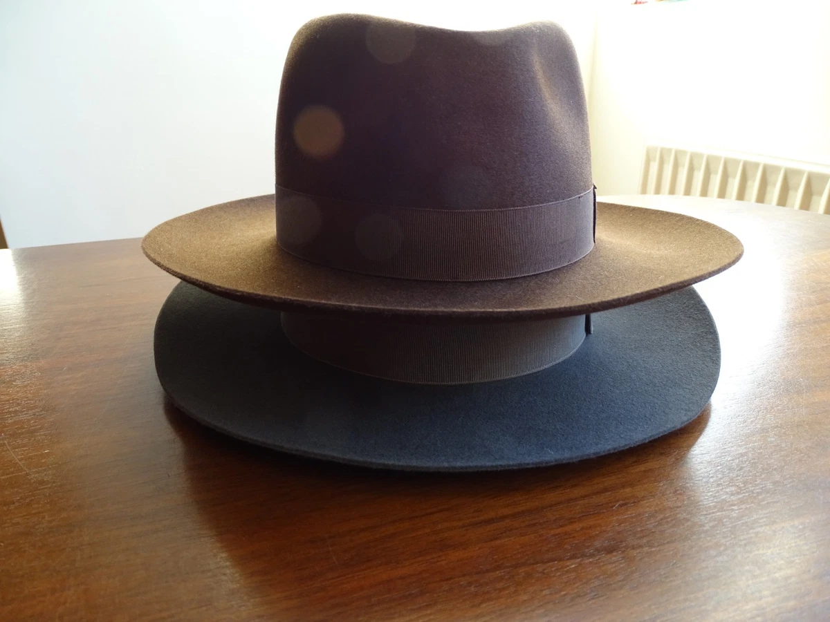 2 sombreros Borsalino Bogart Fedora talla 54 fieltro de pelo gris y marrón Hat Italy
