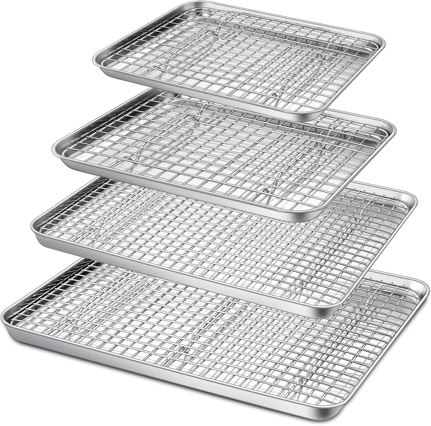 16 12.5 10.4 9 Inch Baking Sheet & Rack Set 8Pcs Stainless Steel Cookie Sheets
