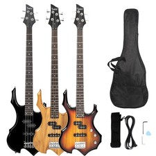 New 3 Colors Burning Fire Electric Bass Guitar Full Size 4 Strings with Bag