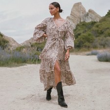 Spell & The Gypsy Ada Gown Midi Dress Size S Leopard Print Boho (No Belt)