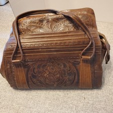 Vintage Mexican tooled leather handbag purse by Casa Flores