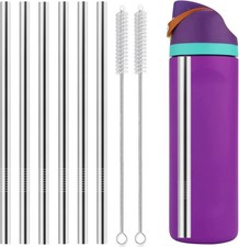 4 PCS Metal Replacement Straws for Owala Water Bottle 24 Oz 32 Oz, with 2 Cleani