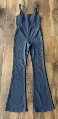 Wilo the Label Ribbed Flare Leg Jumpsuit | Gray Sz M | Yoga Activewear Dance
