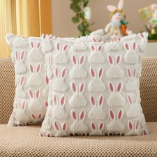 DFXSZ Easter Pillow Covers 18x18 inch Set of 2 Easter Decorations Pink Ears W...