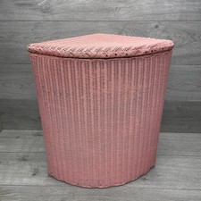 Vintage Lloyd Loom Lusty Pink Woven Corner Linen Basket Hinged Lid