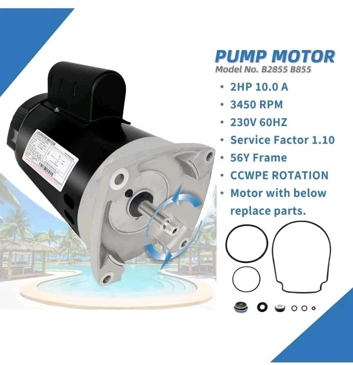 B2855 2HP Pool Pump Motor Replaces Century/AO Smith Regal Beloit B855... - Image 2 of 4