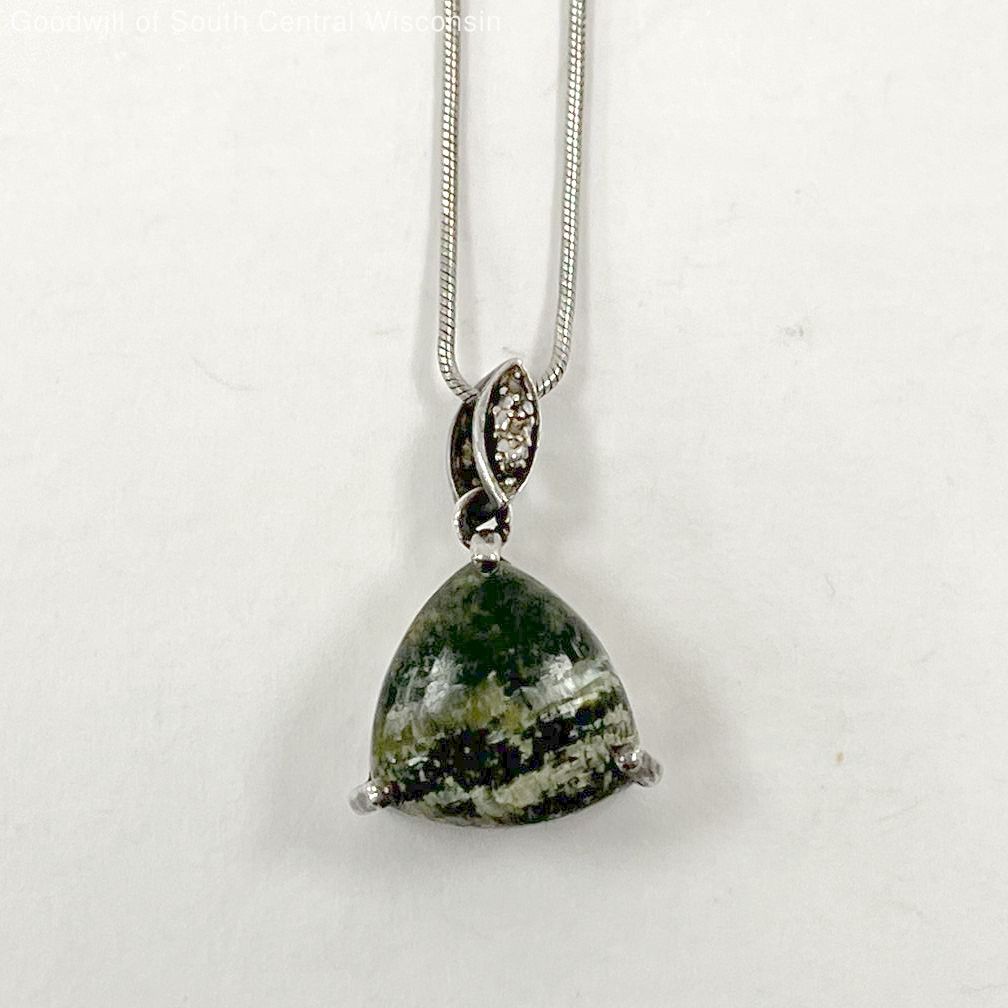 17" Sterling Silver Seraphinite Triangular Pendan… - image 1