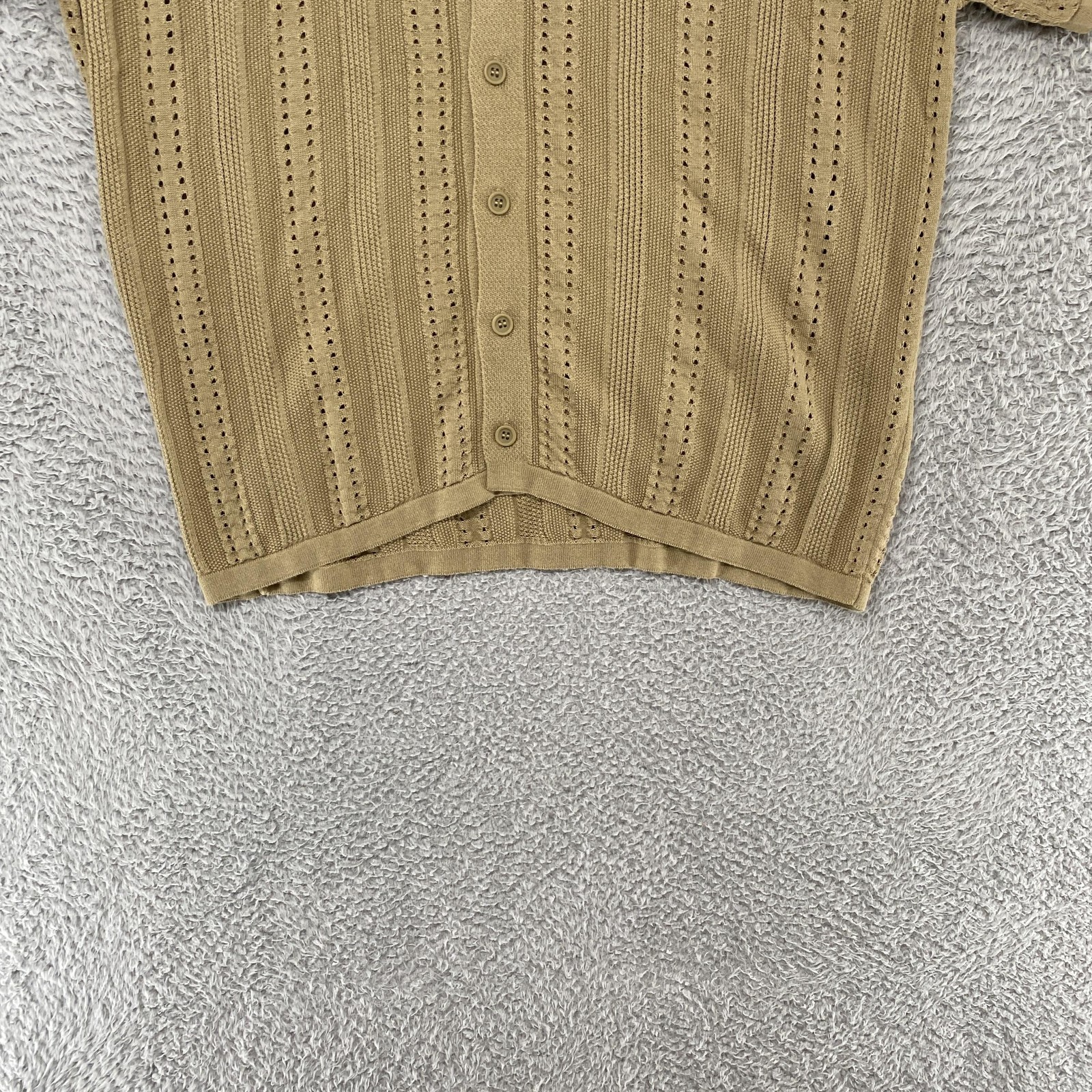 Zara Knit Button Up Shirt Mens Medium Tan Open Knit Short Sleeve Resort Sweater image 2