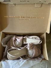 Beautiful Next Pink Grey Stripe Fabric High Heel Strappy Sandals BNWT Size 6