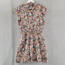 Loft Womens Dress Ruffled Garden Floral Drawstring Waist Mini Shirt Size Small