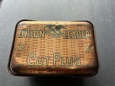 UNION LEADER Cut Plug Tobacco - Basket Design TIN w/ Handles, Lunch Box Style 