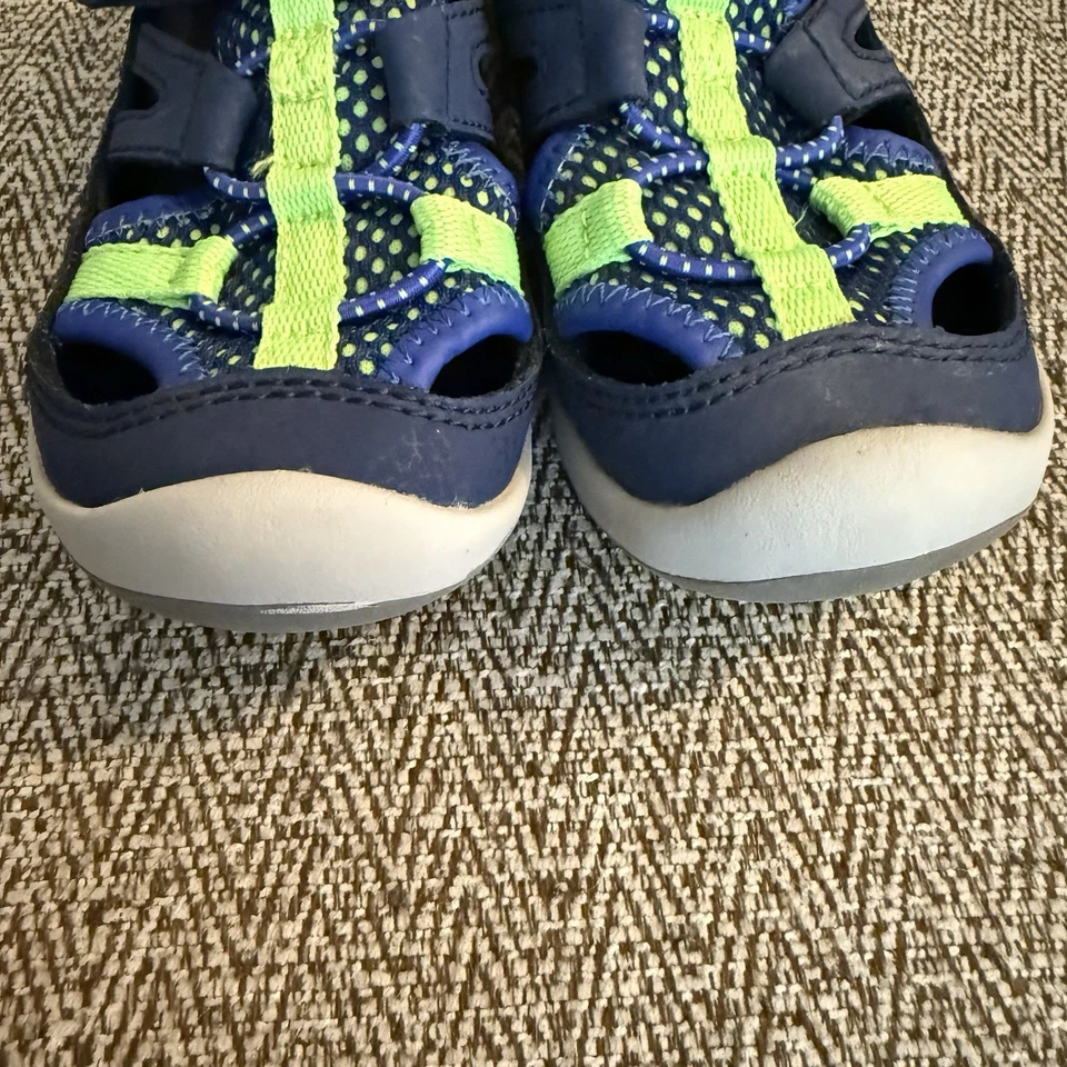 Stride Rite SRT Wade Boys 8 Toddler Washable Water Shoes Sandals Navy Neon Green - Image 4 of 4