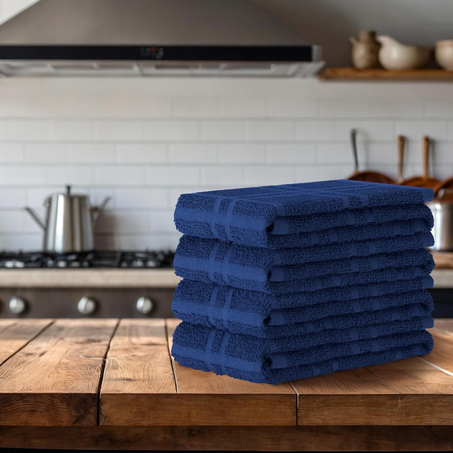 DecorRack Large Kitchen Towels, 15" x 25" Absorbent Dishcloths, Large, Blue 