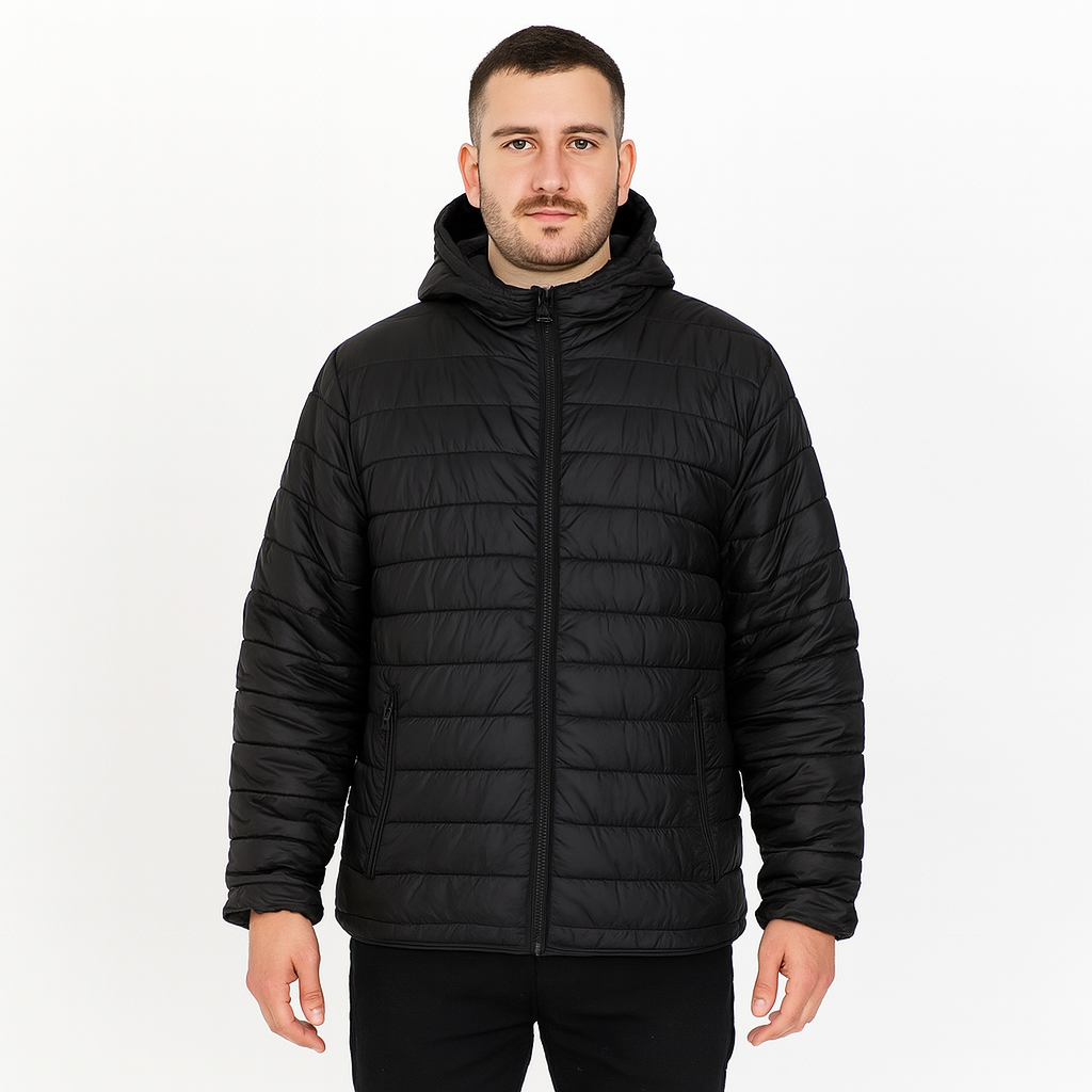 Outrak Mens XL Black Reversible Puffer Jacket with Full Zip Hood Lightweight Quilted Design-image