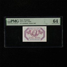 1947 Saar Treasury 5 Mark Pick#5 PMG 64 Choice UNC