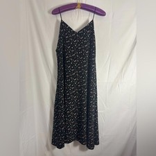 Boho Black All Over Whimsical Floral Print Relaxed Slip Dress Size M